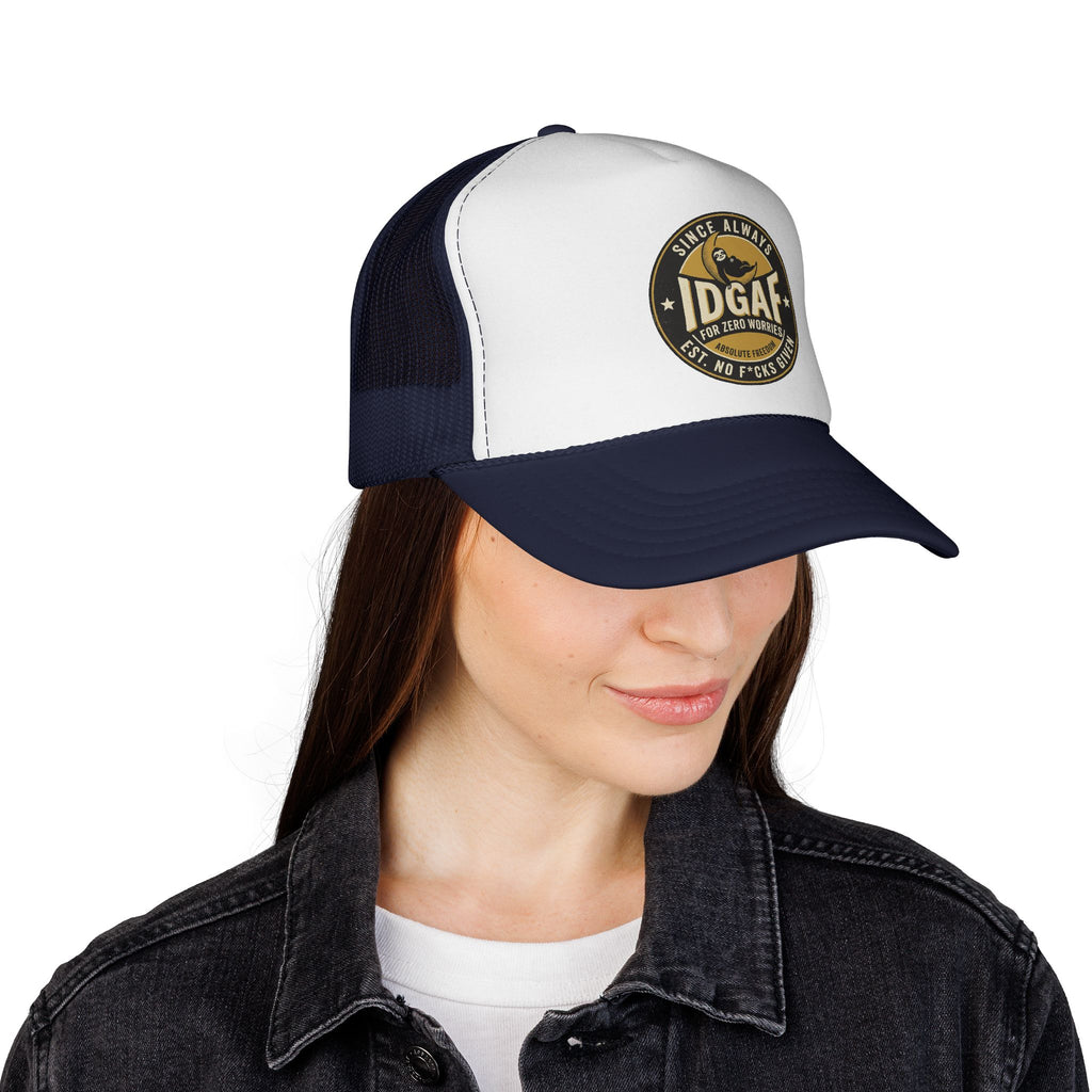 DGAF Trucker Cap – Bold Patch Graphic Mesh Hat for Carefree, Edgy Style