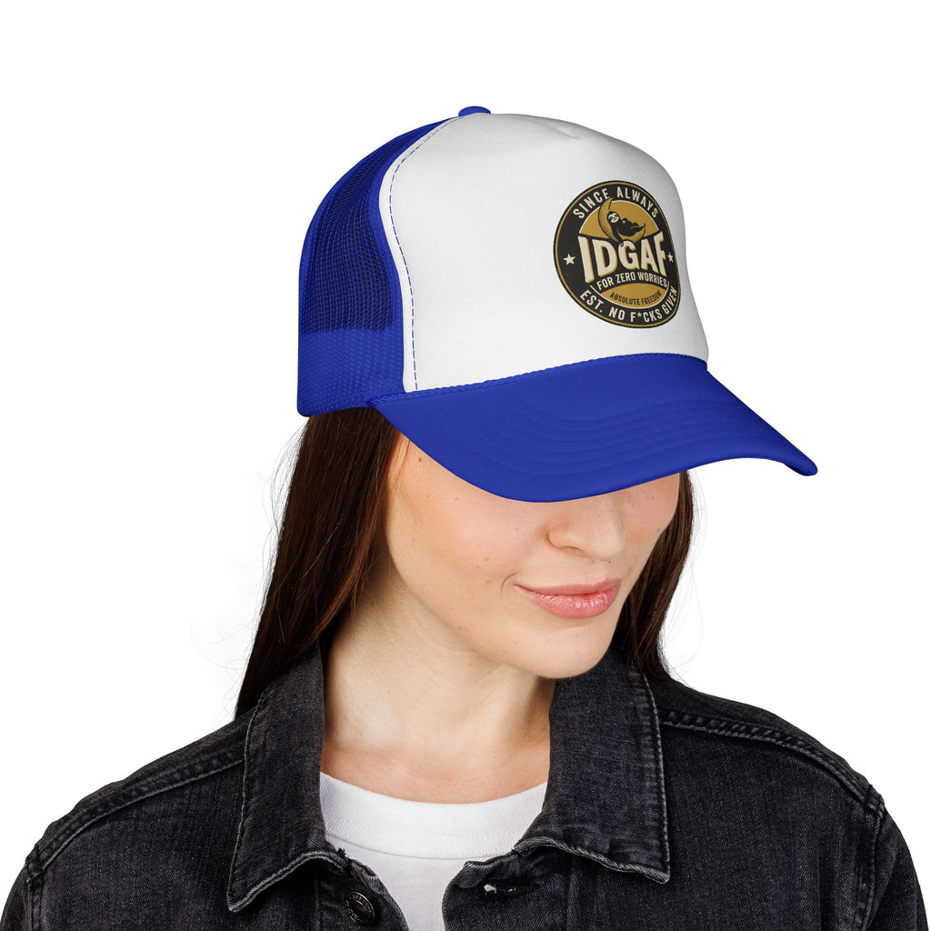 DGAF Trucker Cap – Bold Patch Graphic Mesh Hat for Carefree, Edgy Style