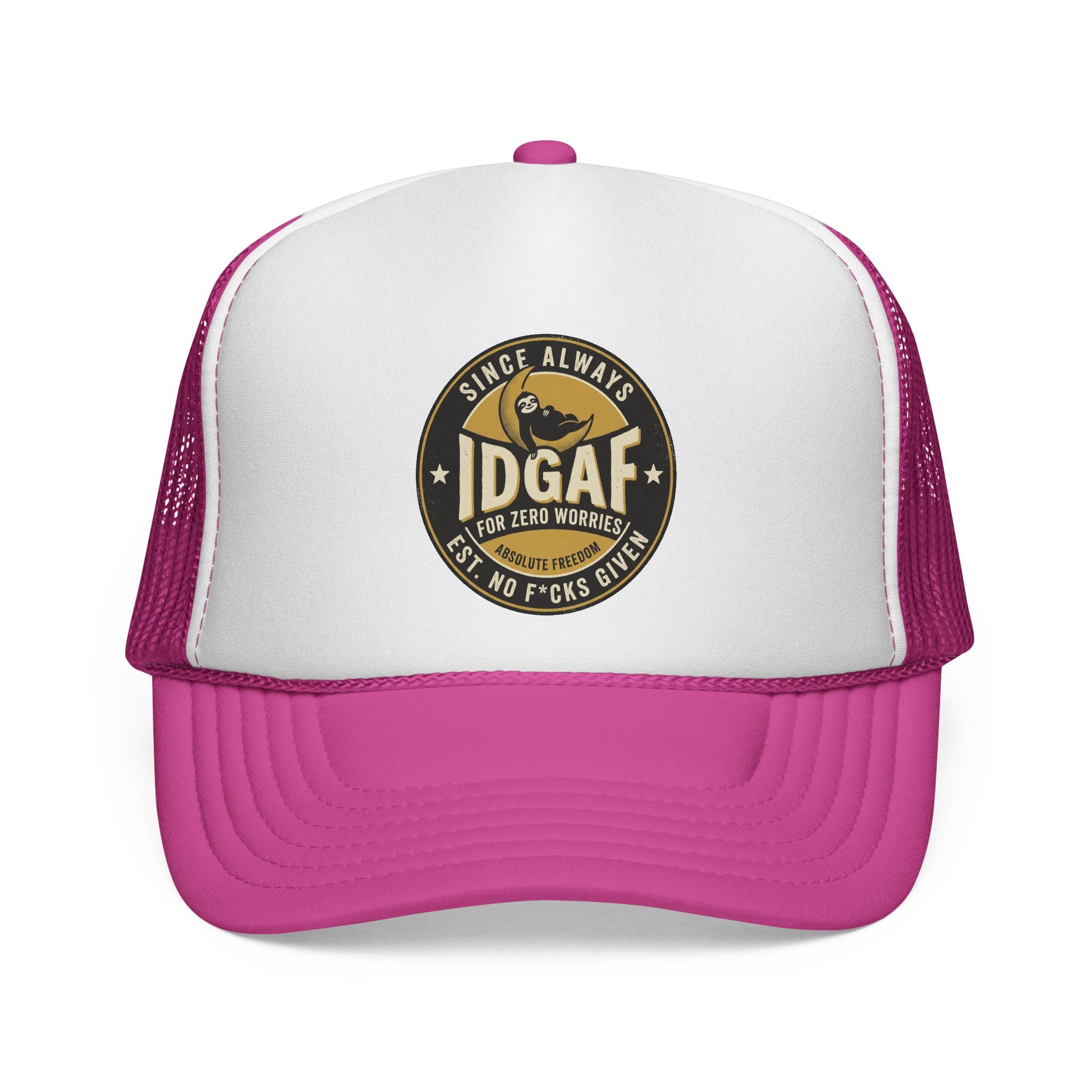 DGAF Trucker Cap – Bold Patch Graphic Mesh Hat for Carefree, Edgy Style