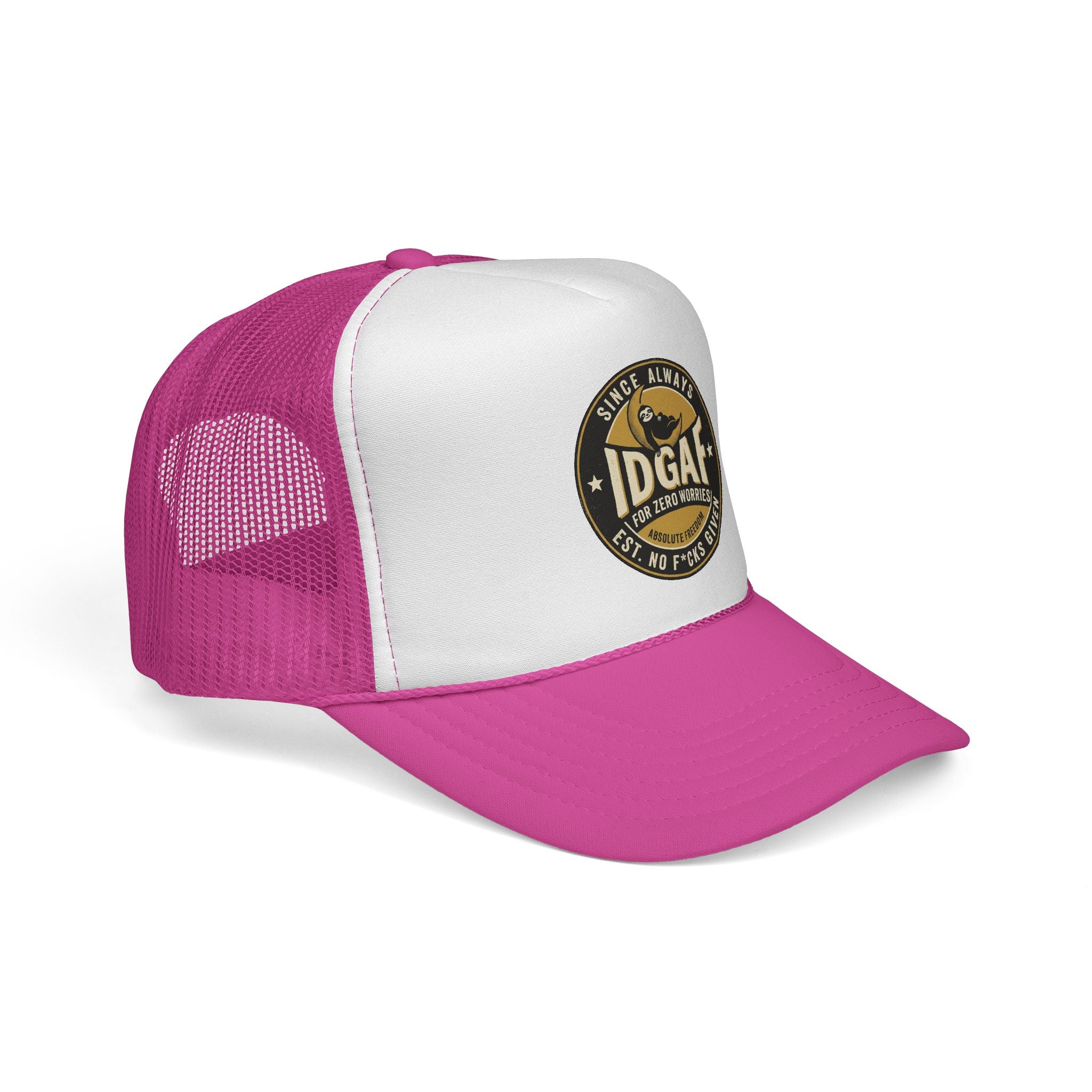DGAF Trucker Cap – Bold Patch Graphic Mesh Hat for Carefree, Edgy Style