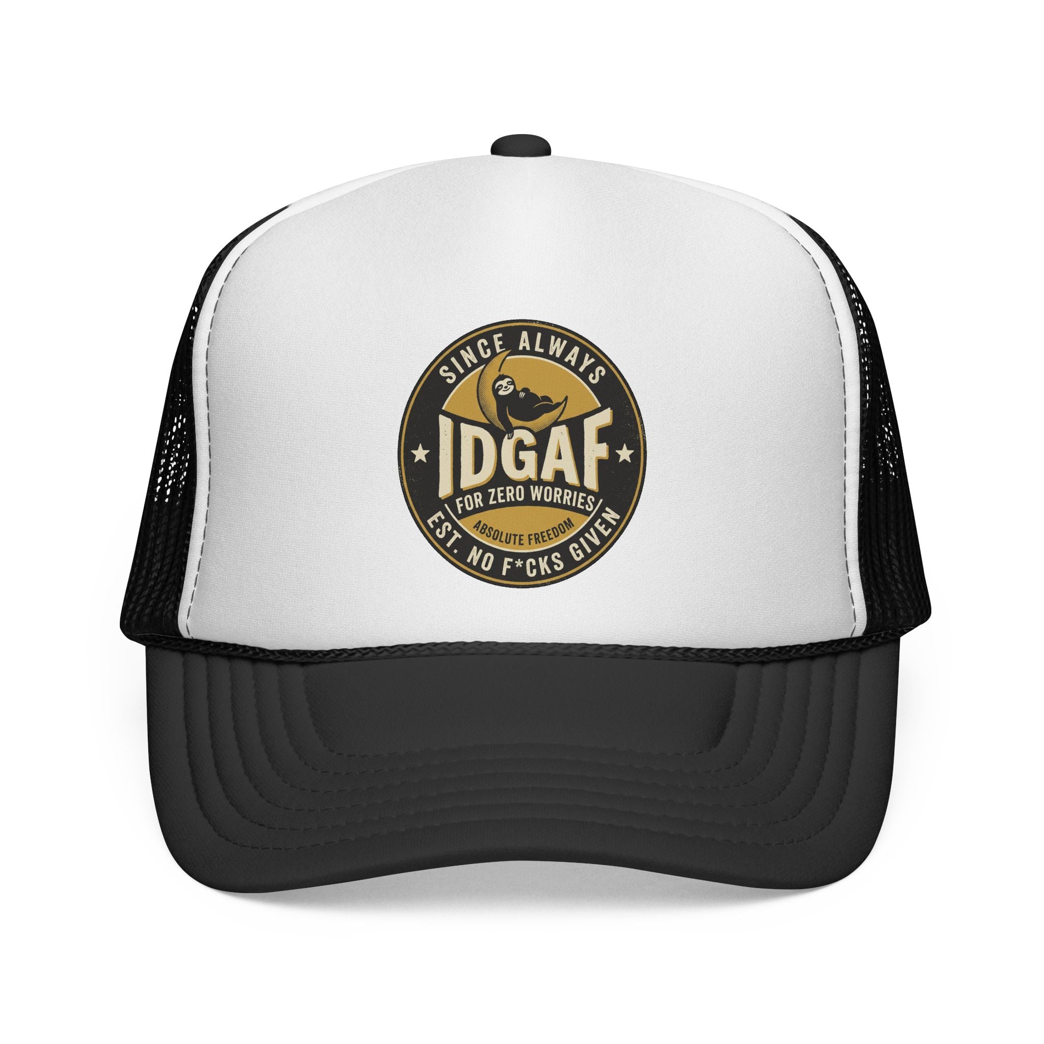 DGAF Trucker Cap – Bold Patch Graphic Mesh Hat for Carefree, Edgy Style